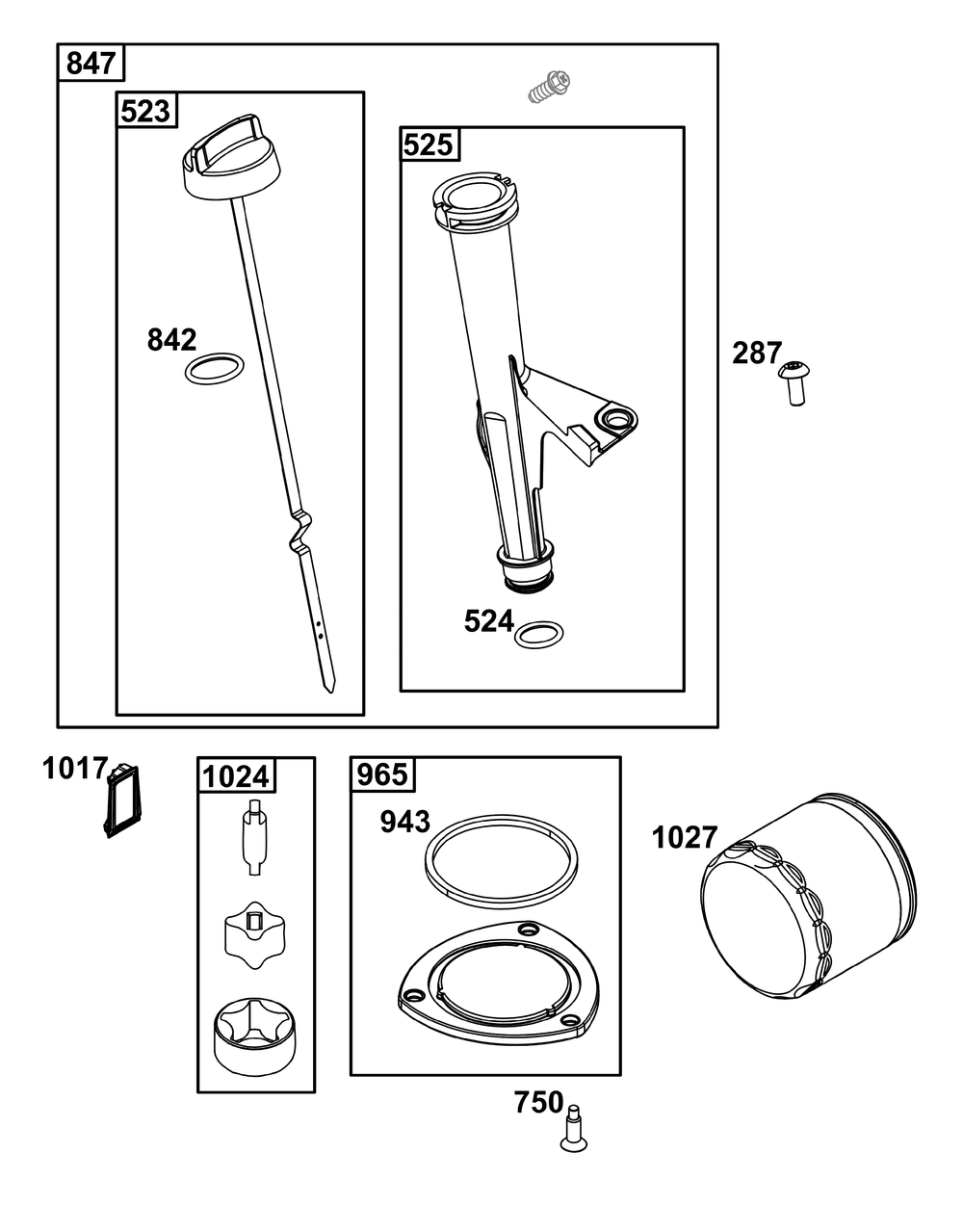 Lubrication Group Diagram and Parts List for 40N777-0009-B5 400000 - 699999 Briggs and Stratton Engine